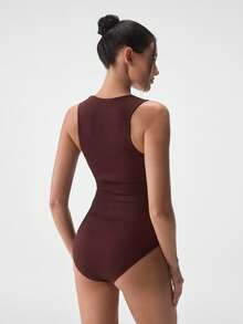 Loungeista 1pc Women Solid Seamless Waist Cincher Briefs Bodysuit Black Camisole Triangle Panty Shapewear Casual Tummy Control Body Shaper - Chocolate Brown - View 2