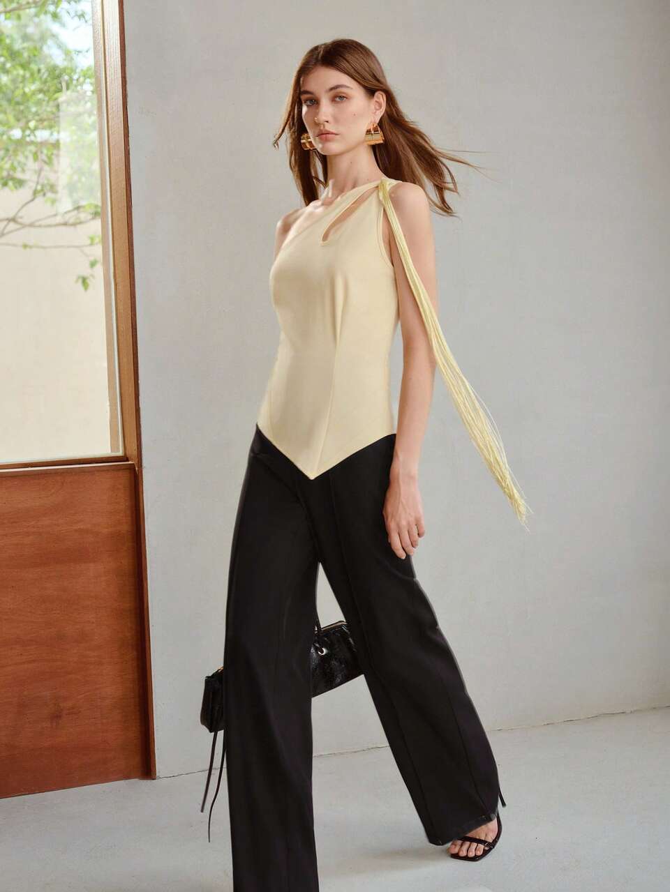 MOTF ONE SHOULDER ASYMMETRIC HEM TOP DINNER DATE DATE NIGHT PALE YELLOW SUMMER SEXY