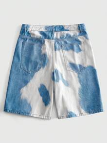 ROMWE MEN Men's Summer Casual Colorblock Print Denim Shorts - Blue - View 2