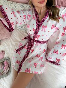SweetSlumber Sweet Ins Bow Heart & Leopard Print Long Sleeve Women's Nightgown - Multicolor - View 6