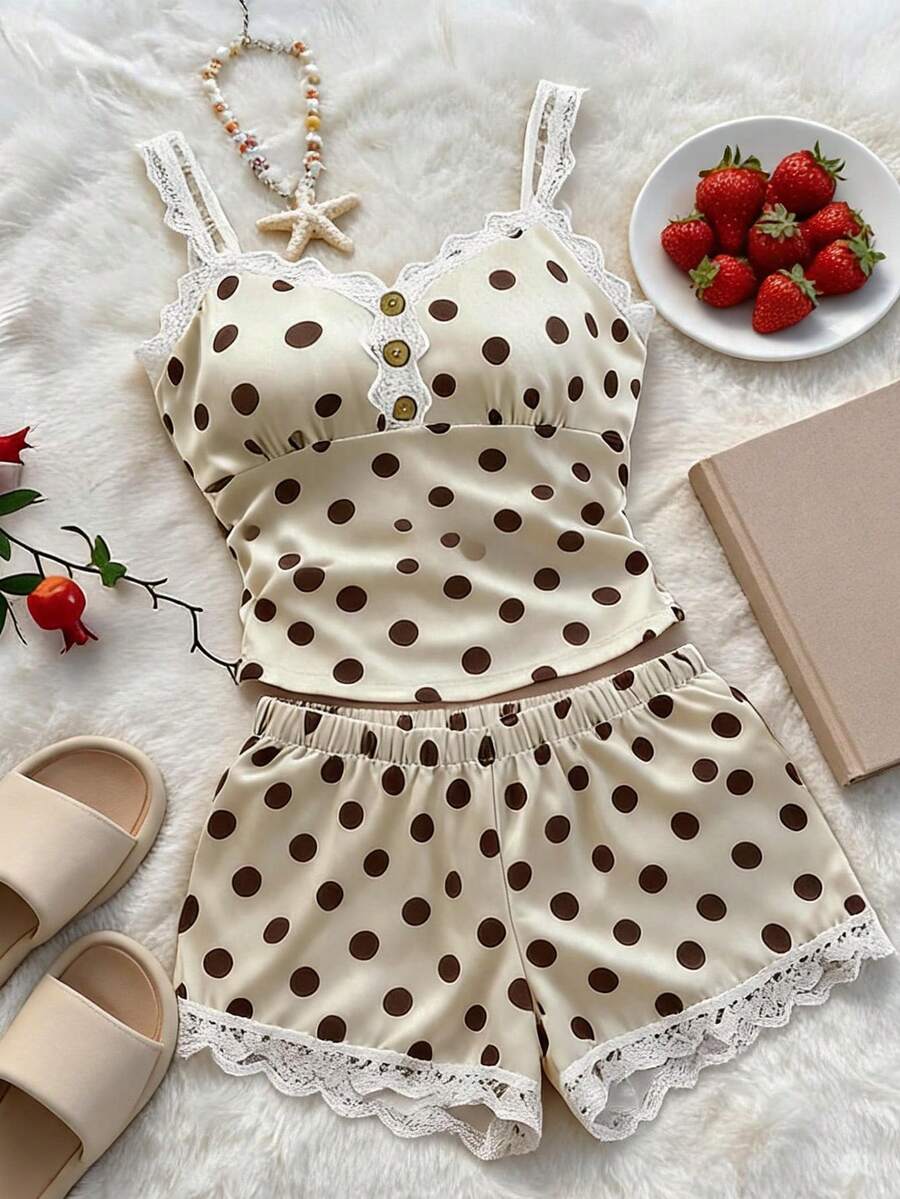 Sweetra Ensemble 2 pièces décontracté à pois jacquard grande taille - Multicolore - Voir 1