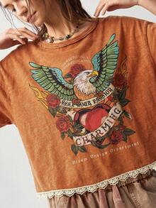 Bohemela Casual Solid Color Knit Round Neck Short Sleeve Loose Washed Women's T-Shirt - Orange - View 3