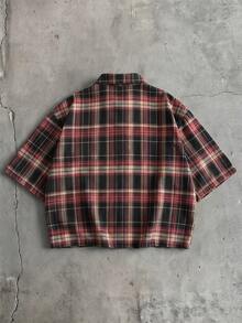 AXEPEAK Men's Plaid Letter Print Single-Breasted Short Sleeve Shirt For Daily Wear - Multicolor - View 6