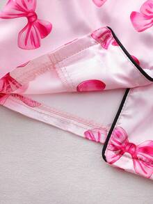 Baby Girl Pink Bow Collar Cardigan & Shorts Pajama Set, Loungewear - Pink - View 3