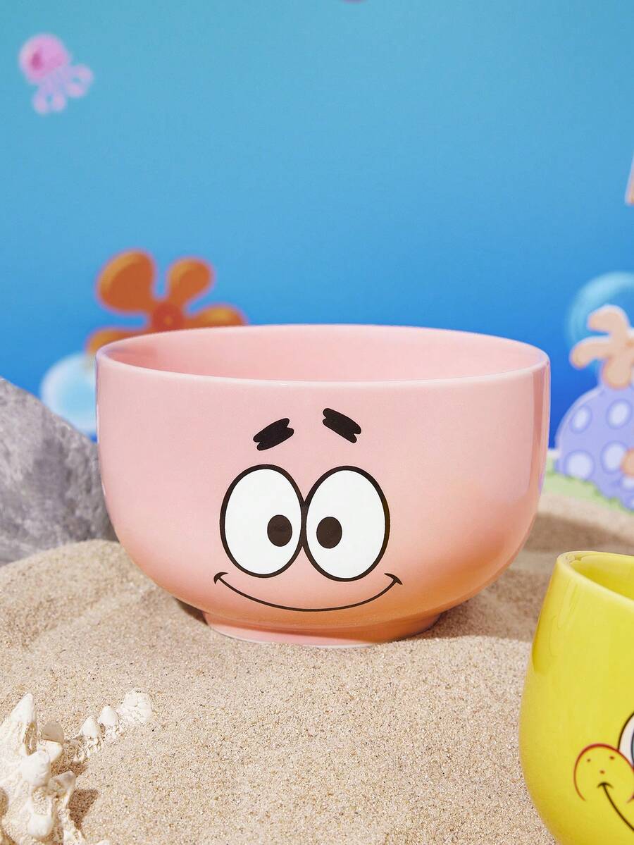 SpongeBob SquarePants | SHEIN 1個 4.7英吋/12公分碗口卡通圖案印花穀物碗，耐冷耐熱，可用於微波爐和洗碗機，適合盛裝米飯、穀物、優格等，海綿寶寶、派大星、章魚哥、螃蟹老闆 - 粉色 - 查看 1