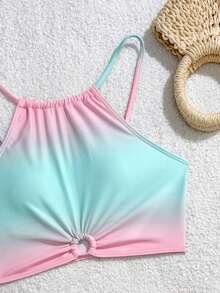 SHEIN Set Baju Renang Anak Perempuan Warna Biru Manis Lucu Polos, Atasan Kamisol dan Bawahan Renang Model Hipster - Berwarna merah muda - View 4