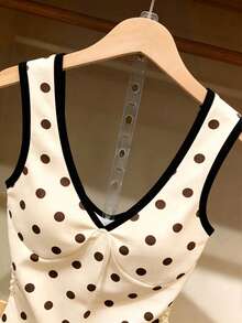 Franclia 2026 New Women's Polka Dot V-Neck Sleeveless Tank Top, Summer Casual Slim Fit Camisole With Contrast Binding, Versatile Layering Polka Dot Vest - Apricot - View 3