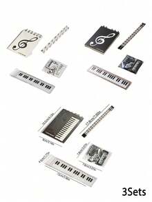 Joivida 1Pc/3Pcs Stationery Set, Holiday Event Gift, Piano Note Theme, Combo Including Pencils, Rulers, Erasers And Notebooks With Black-And-White Keyboard Patterns - Multicolor - View 14