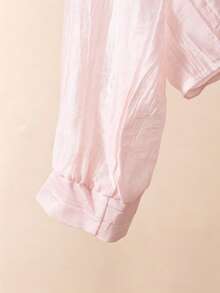 SHEIN 女童白色領口落肩七分袖襯衫 學院風 百搭 校園休閒 春夏款 - 粉色 - 查看 8