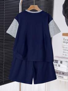 Teen Boy Casual Simple Short Sleeve Crew Neck T-Shirt And Shorts Set Suitable For Summer Graduation Dress Vacation Squishy Matching Set Two Piece Set - Multicolor - View 6