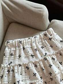 Genkimix Kids Rok Kasual Musim Panas untuk Anak Perempuan Muda dengan Motif Pita - Hitam dan Putih - View 2
