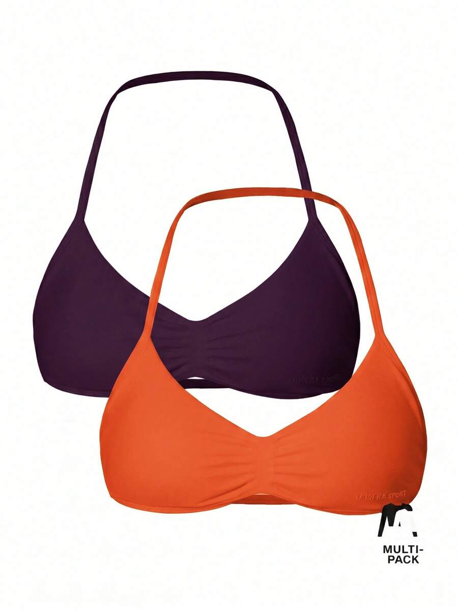 Musera Sport Sport Solid Ruched Bust Open Back Halter Sports Bra Active Sport Gym Workout Lounge Padel Fitness Yoga Pilates Daily Casual - Orange - View 1