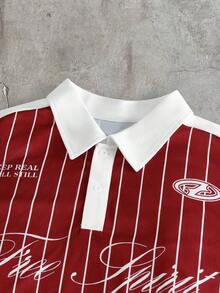 AXEPEAK 男士字母條紋短袖休閒 Polo 衫 - 紅色 - 查看 4