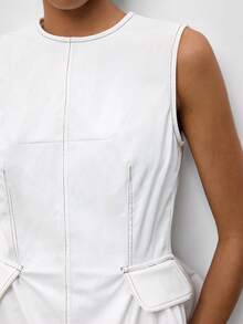 Maija White Round Neck Sleeveless Summer Fall Women's Top With Ruffle Hem Urban Business Casual Minimalist Elegant Basic Festival Golf Work Office Brunch - White - View 5