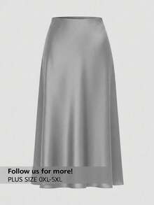 Firerie Falda casual de talla grande de unicolor - Gris - Ver 6