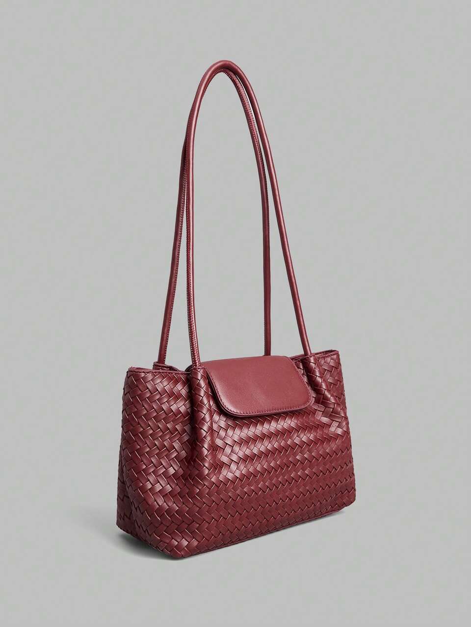 Women's Fashion Shoulder Bag, Vintage Burgundy Woven Tote Bag, Suitable For Daily, Commuting, Shopping, Vacation, Travel