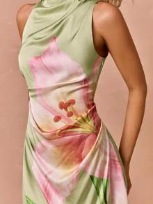 Enchnt Women's Floral Print Elegant Sweet Flattering Mini Dress - Pink - View 3
