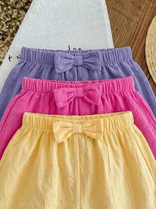SHEIN LMoss Kids LMoss Young Girl's 3pcs Casual Summer Set: Woven Soft Dual-Layered Gauze Ruffle Shorts With Elastic Waist, Solid Color, Versatile And Breezy - Multicolor - View 1