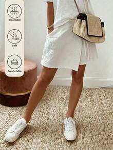 Franclia Spring/Summer New High-End Pure White Elastic Waist Elegant Sophisticated Sexy Women's Shorts, Women's Spring/Summer Shorts, Women's Vacation Bottoms, Spring Clothing, Summer Outfit, Vacation, Outing, Y2K, Spring, Summer, Back To School, Casual, Beach, Business, Versatile, Women's White Shorts, Sexy, Beach Vacation - White - View 8