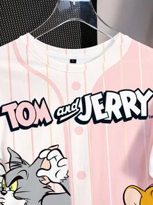 TOM & JERRY X SHEIN 女款卡通印花圓領短袖休閒百搭T恤 - 白色 - 查看 5