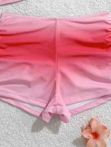 SHEIN Ensemble de maillot de bain pour filles avec débardeur de bain bleu unicolore doux et mignon et culotte de bain style short - Rose bonbon - Voir 4