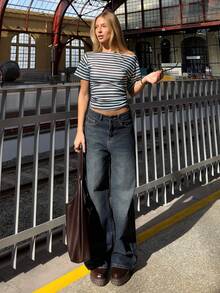 BiaLiraa Women's Fashion Casual Striped Asymmetrical Shoulder T-Shirt Summer - Multicolor - View 4