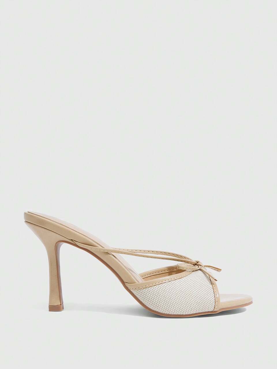 CUCCOO SZL Women Shoes Nude Apricot PU Bow Fashion Sexy Temperament Elegant Round Toe Slip-On High Heels Sandals
