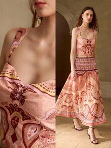 MOTF PREMIUM WOMEN'S PAISLEY PRINT FITTED CROPPED CAMISOLE TOP FOR SUMMER VACATION BLUSH PINK BOHO - Multicolor - View 7