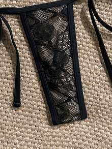 Swim SXY Lace Black Swimwear Set For Summer Holiday,High-Neck Triangle Bandage Two Pieces Combination,Valentine's Day Party Beach Party Pool Gathering - Black - View 3