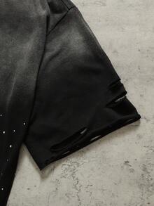 ROMWE MEN Men's Streetwear Washed Distressed Rhinestone Star Loose T-Shirt Spring Summer - Black - View 4