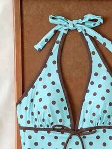 Elavelle Women's Spring/Summer Random Print Spaghetti Strap Bow Bikini Top - Multicolor - View 5