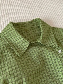 Comfortcana 夏季休閒格紋短袖襯衫 - 綠色 - 查看 8