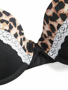 AltBold 1pc Women's Underwire Leopard Print Lace Patchwork Bra - Multicolor - View 8