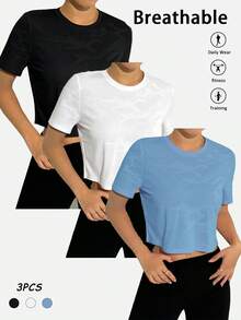 Velisys Velisys 3 piezas/Set Camiseta deportiva casual cómoda versátil de malla con patchwork - Multicolor - Ver 2