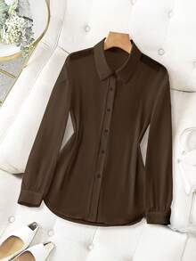 Franclia Camisa básica de unicolor transparente con cuello vuelto y estilo minimalista - Marrón - Ver 3