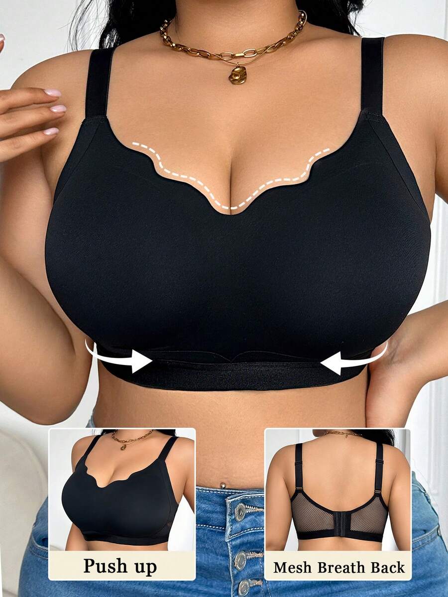 SHEIN Plus Size Seamless Supportive & Lifting Bra - Black - View 1