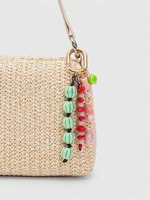 ROMWE Kawaii 1 Piece Spring Summer Dopamine Style Colorful Beaded Bag Keychain Pendant, Woven Rope Bag Charm, DIY Hanging Ornament - Pink - View 6