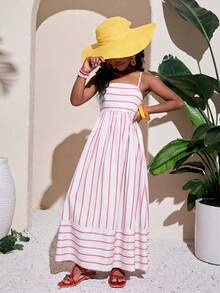 Tween Girl Fashion Resort Pink Spaghetti Strap A-Line Dress - Pink - View 4