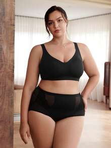 Slumbrini Ropa interior moldeadora de alta cintura para mujer de talla grande, de unicolor, control de abdomen, sin costuras, ajuste delgado, moldeamiento, transpirable - Negro - Ver 5