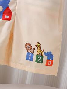 SHEIN Playful Pals Ensemble t-shirt à motifs graphiques et rayures colorés avec short bavette pour bébé garçon, coupe ample et confortable, convient pour les sorties quotidiennes, les activités scolaires, les rassemblements familiaux, les jeux en extérieur et les séances photo - Nude - Voir 5