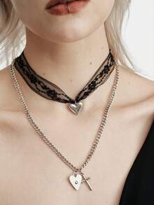 MortiRose A Vintage Gothic Cool Bohemian Lace Heart Cross Necklace - Vintage necklace - View 1