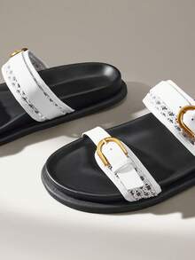 Solecia Women Shoes Spring Summer Fashion Comfort White Flat Bottom Boken Beach Sandals - White - View 3