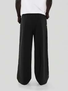 FORM&CHAOS Men's Wide Leg Glossy 3D Printed Black Pants City Break Winter Street Wear,Black Pants Men - Black - View 4