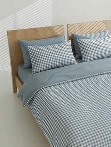 Veyra Day 3pcs 100% Polyester Vintage Plaid Printed Duvet Cover Set, 2 Pillowcases + 1 Duvet Cover Combo (No Fitted Sheet/Flat Sheet Included) - Blue - View 9