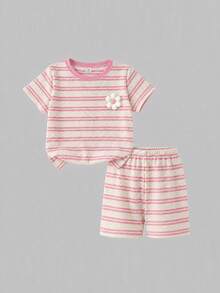 Conjunto de camiseta gráfica suave y shorts de verano - Multicolor - Ver 4