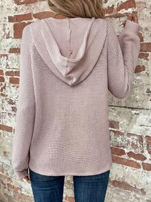 SHEIN LUNE Half Button Raglan Sleeve Drawstring Hoodie,Long Sleeve Tops Graduation,Back To School Outfits,Graduation,Teacher Outfits For Women,Back To School In Fall/Winter - Light Grey - View 7