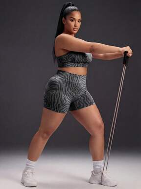 Powerista Women's Seamless Plus Size Zebra Print Camisole Top And Shorts Sports Set  Daily Travel Sports Shorts Yoga Fitness Lifestyle Casual Gym