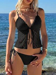 SHEIN MOD 女款度假海灘泳衣套裝 黑色 夏季 性感 - 黑色 - 查看 1