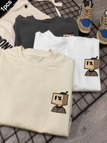 Manfinity Hypemode Kaos Pria, Khaki/Aprikot, Gambar Kepala Kotak Kertas, Grafis Sederhana dan Menarik, Pakaian Sehari-hari, Gaya Kasual yang Menyenangkan, Musim Panas. 1 buah - Khaki - View 6