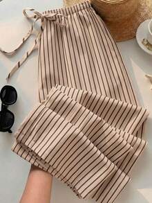 SHEIN EZwear Women's Casual Waist Tie Straight Leg Pants Suitable For Summer - Multicolor - View 1